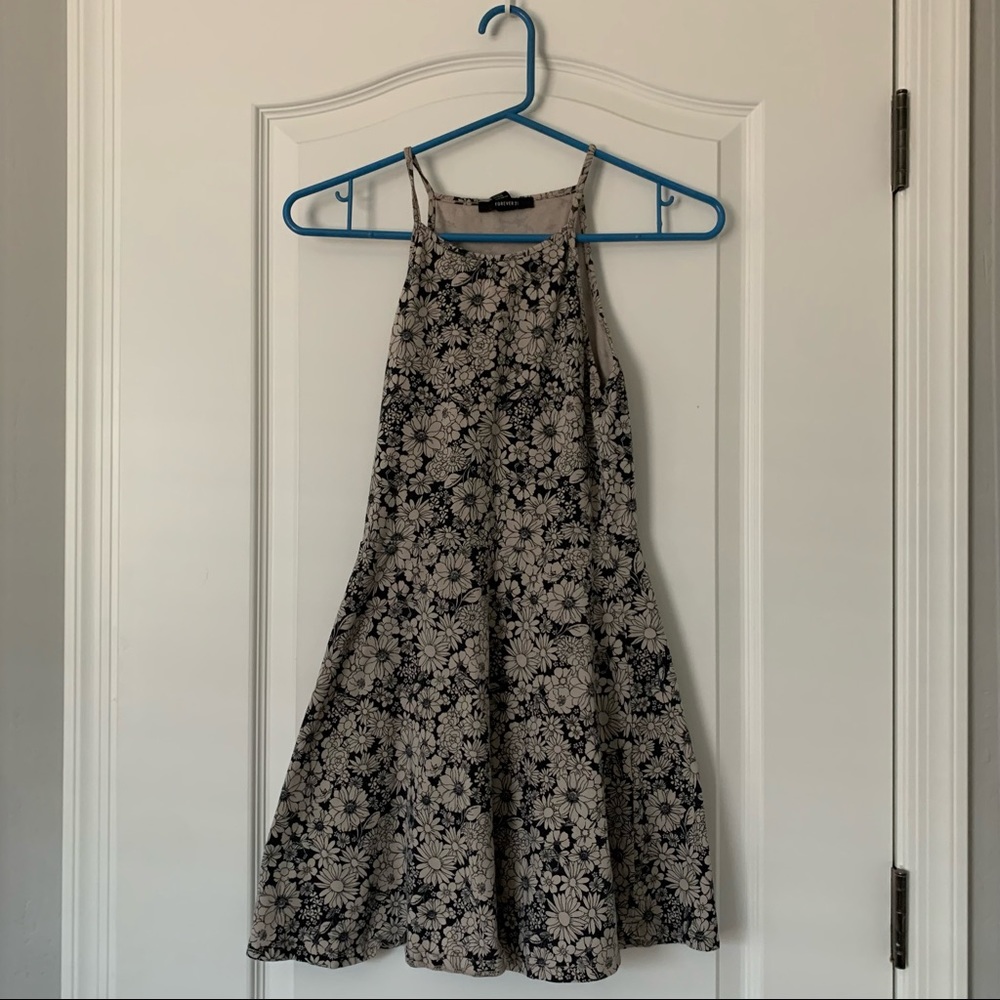 Forever21 Navy and Grey Floral Skater Dress
